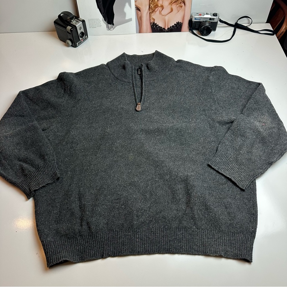 Jos. A. Bank Charcoal Lambswool Zip-Neck Sweater XXL | Classic Ivy Office Staple